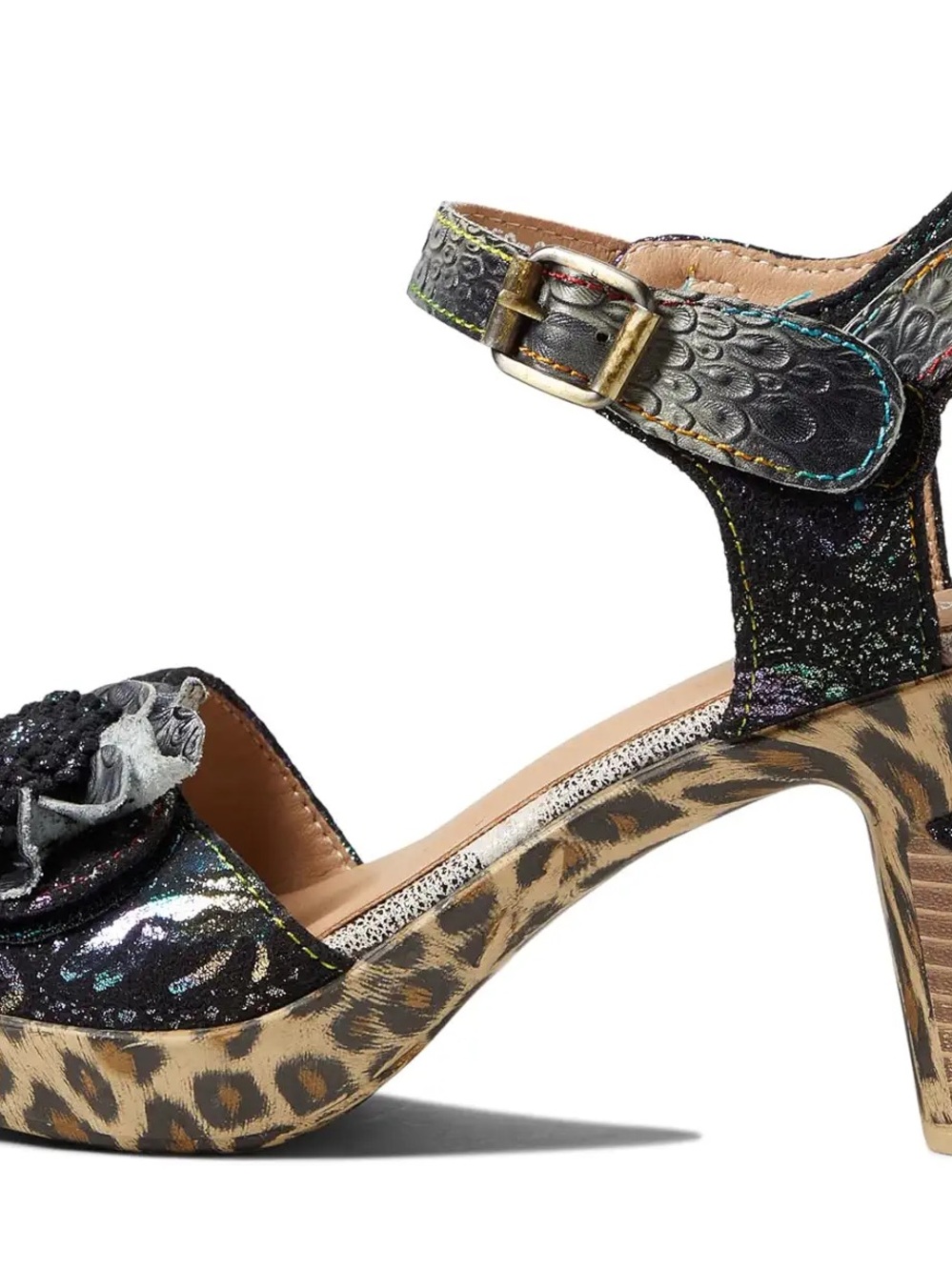 Women's Multicolor Floral Platform Sandals with Ankle Strap. 37 (6.5-7) - Picture 4 of 10